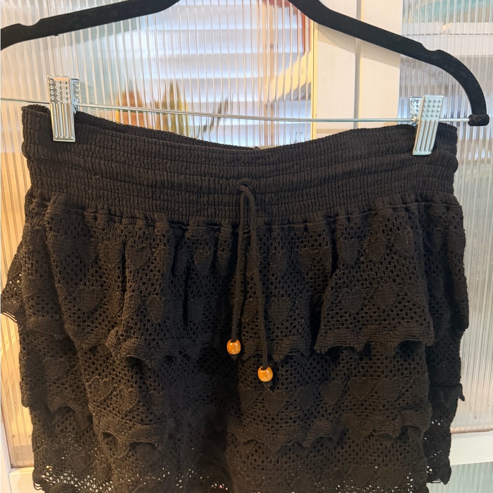 Black Crochet Ruffle Skort
